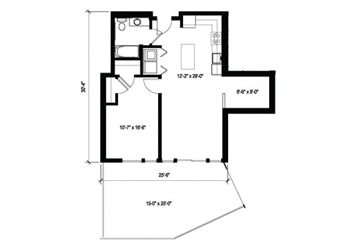 Floor plan for 1 bed, 1 bath, 776 sqft
